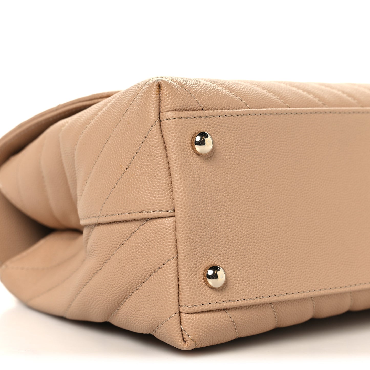Caviar Chevron Quilted Small Coco Handle Flap Beige