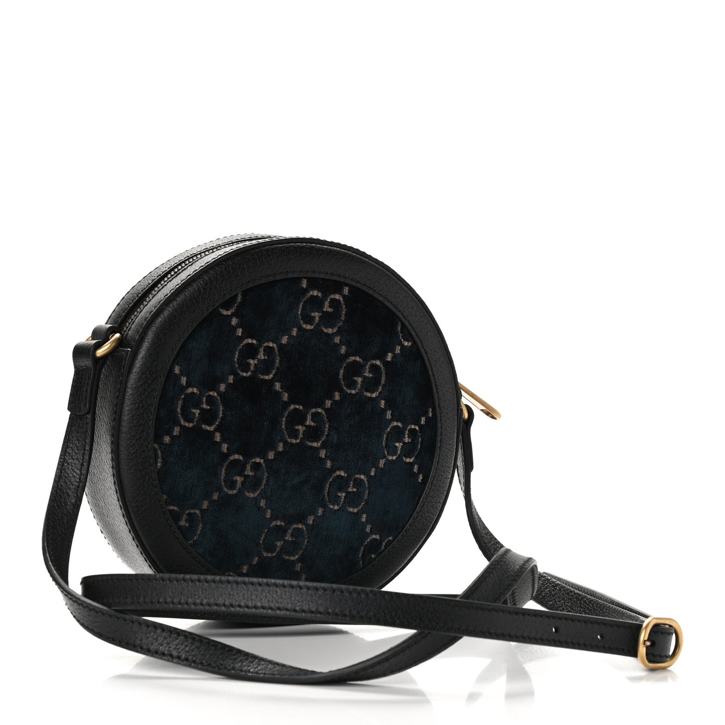 Velvet Calfskin GG Monogram Round Shoulder Bag Blue Beige