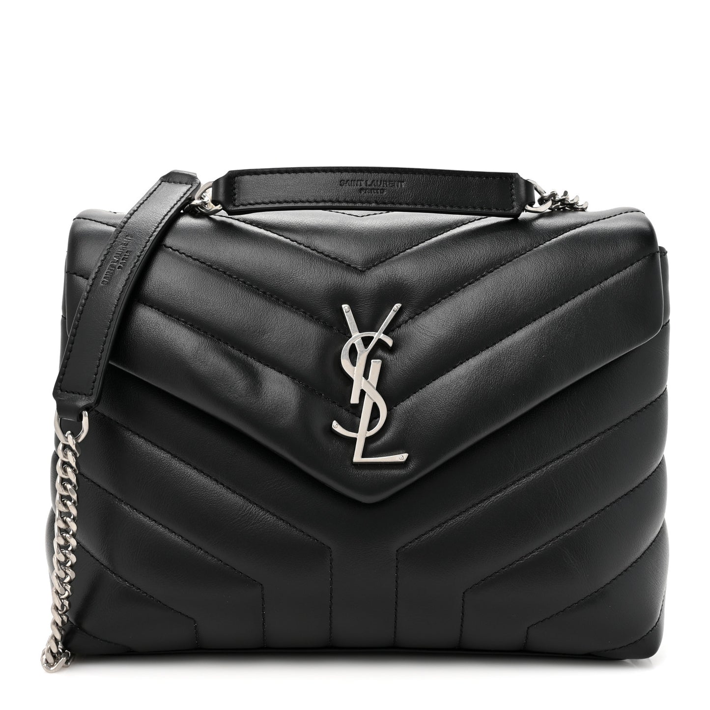 Calfskin Y Quilted Monogram Small Loulou Chain Satchel Black