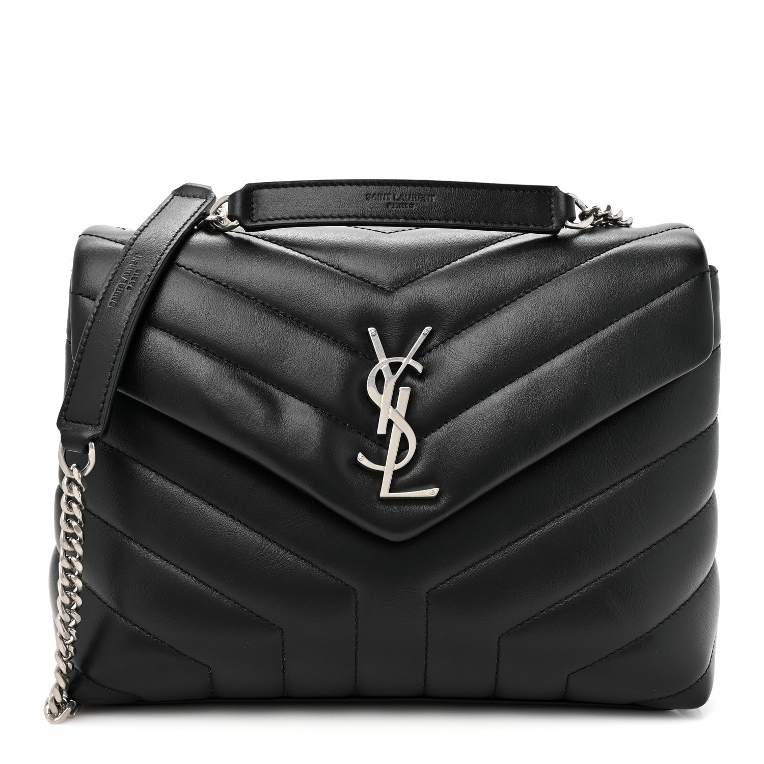 Saint Laurent Calfskin Y Quilted Monogram Small Loulou Chain Satchel Black 1 of 11