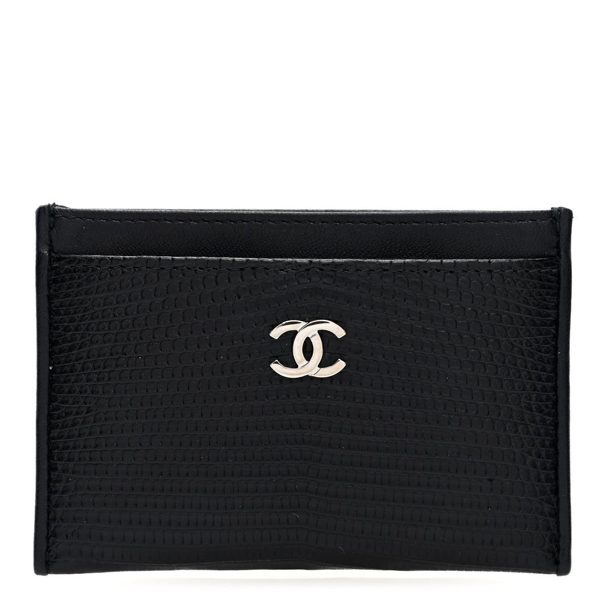 Calfskin Lizard Embossed Card Holder Black