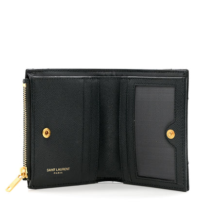 Saint Laurent Grain De Poudre Matelasse Chevron Monogram Zipped Card Case Green 5 of 7