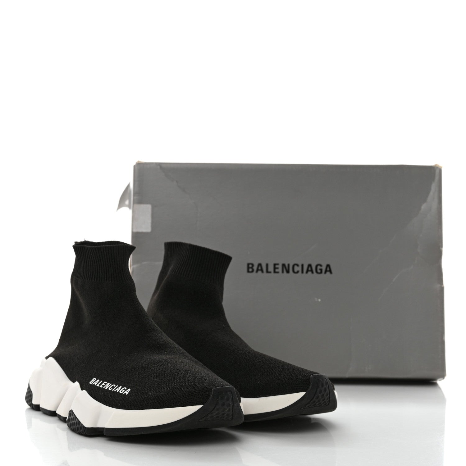 Balenciaga Neoprene Knit Womens Speed Sneakers 37 Black White 9 of 9
