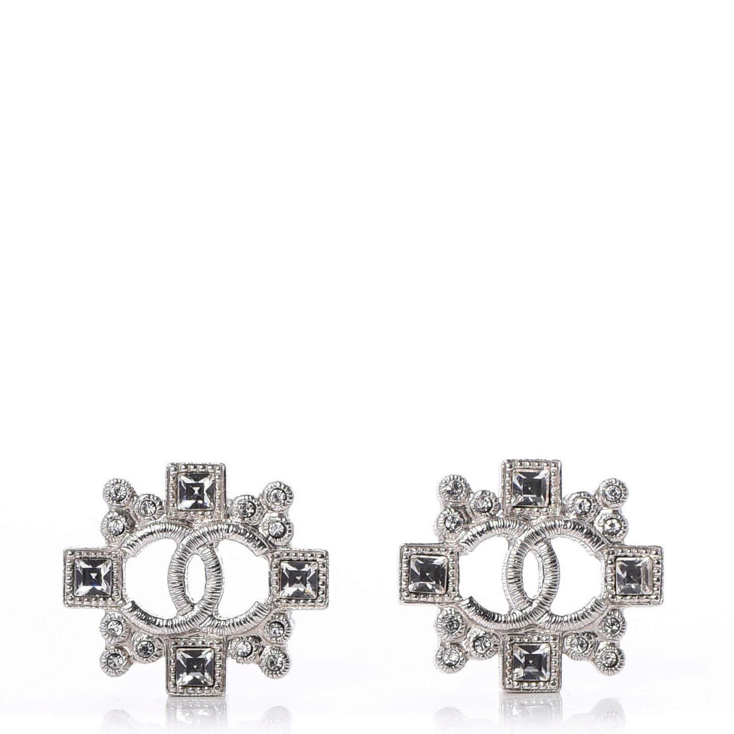 Baguette Crystal CC Earrings Silver