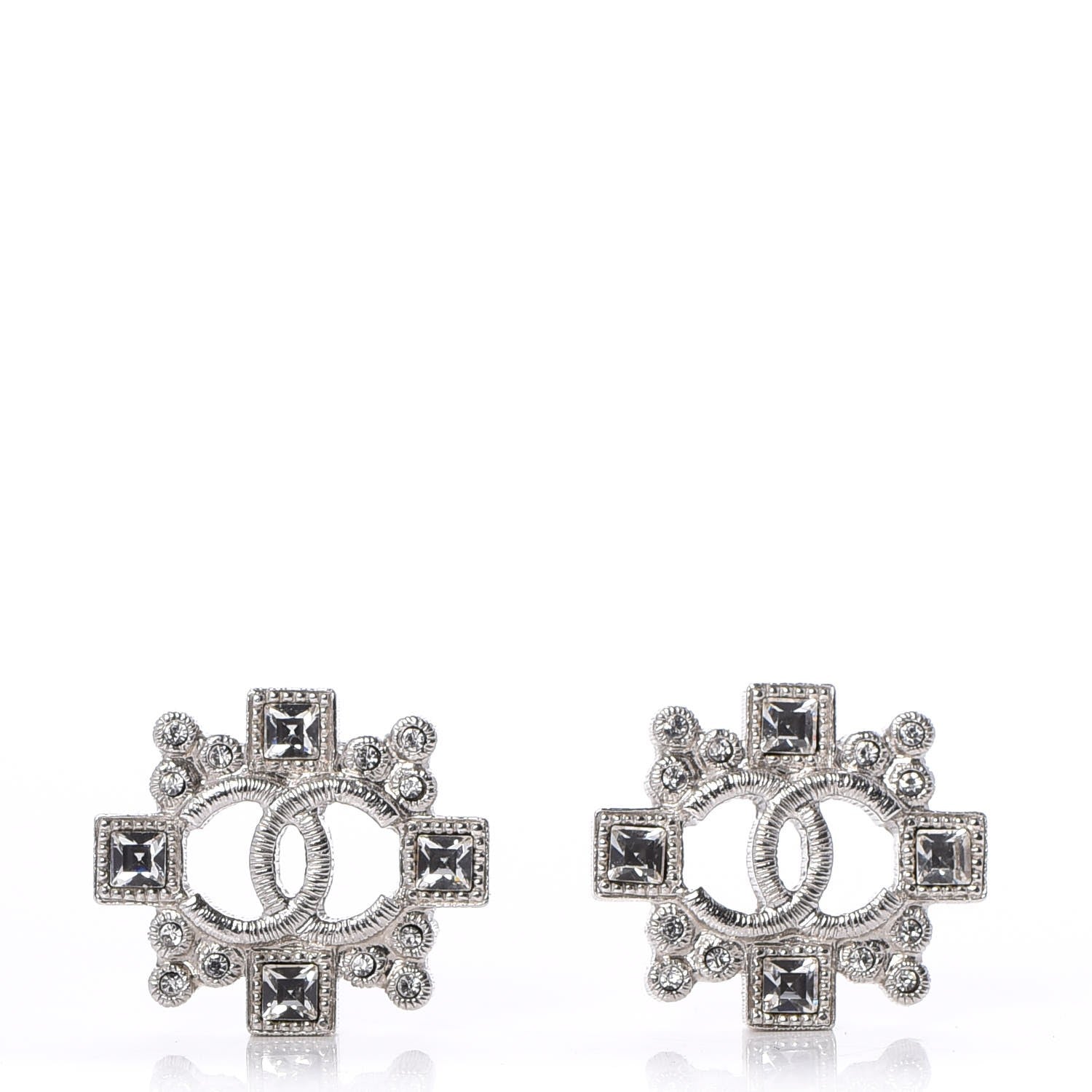 Chanel Baguette Crystal CC Earrings Silver 1 of 5