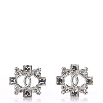 Chanel Baguette Crystal CC Earrings Silver 1 of 5