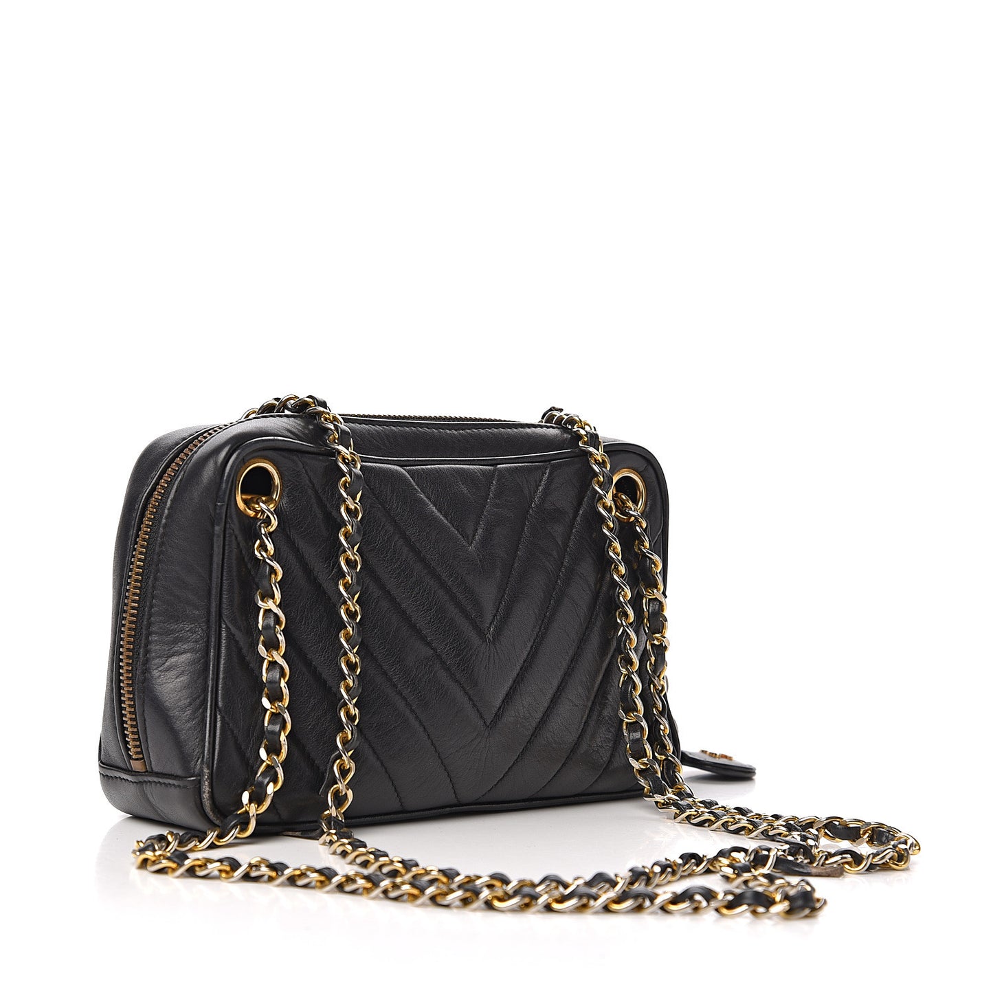 Lambskin Chevron Quilted Small Camera Case Black
