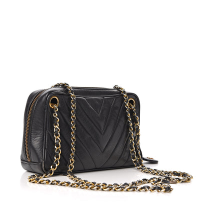 Chanel Lambskin Chevron Quilted Small Camera Case Black 3 of 14