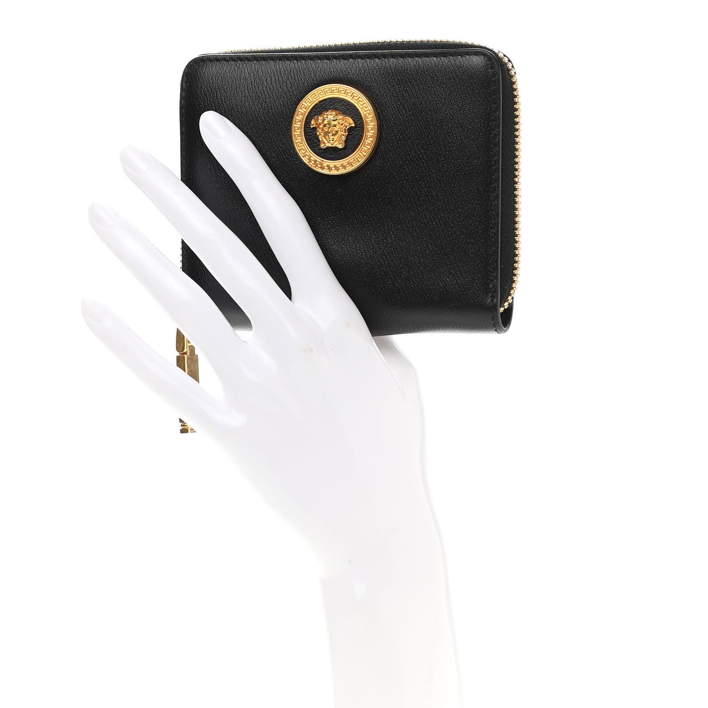 Calfskin Icon Compact Zip Around Wallet Black