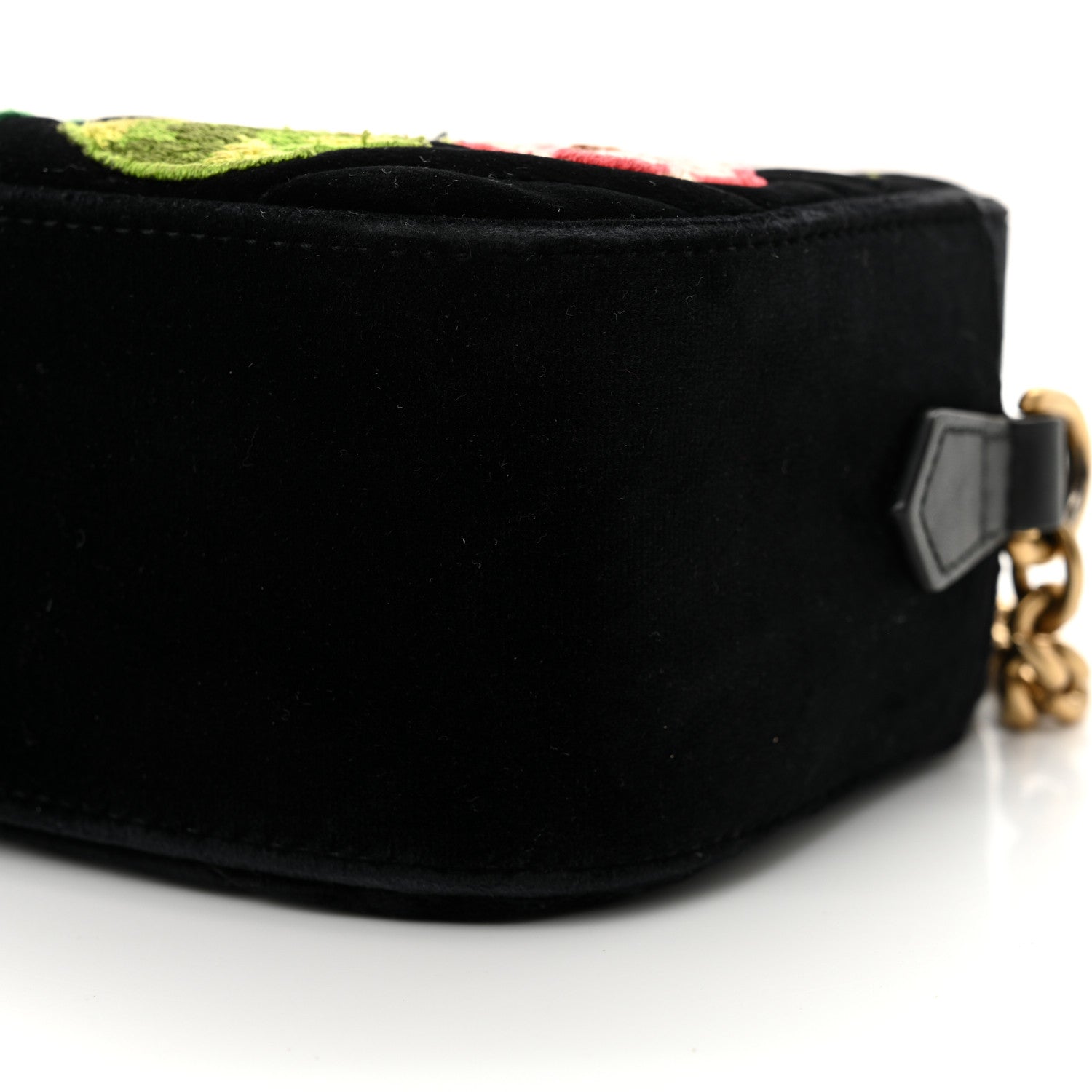 Gucci Velvet Matelasse Deer Embroidered Small GG Marmont Chain Shoulder Bag Black 11 of 11