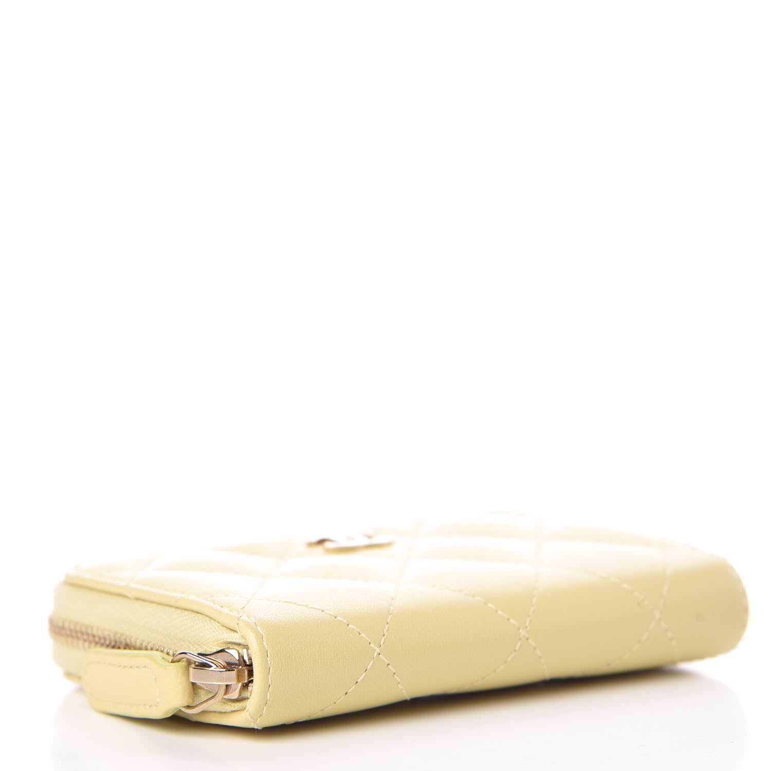Chanel Lambskin Quilted Zip Around Coin Purse Wallet Yellow 4 of 8