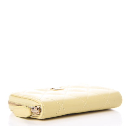 Chanel Lambskin Quilted Zip Around Coin Purse Wallet Yellow 4 of 8