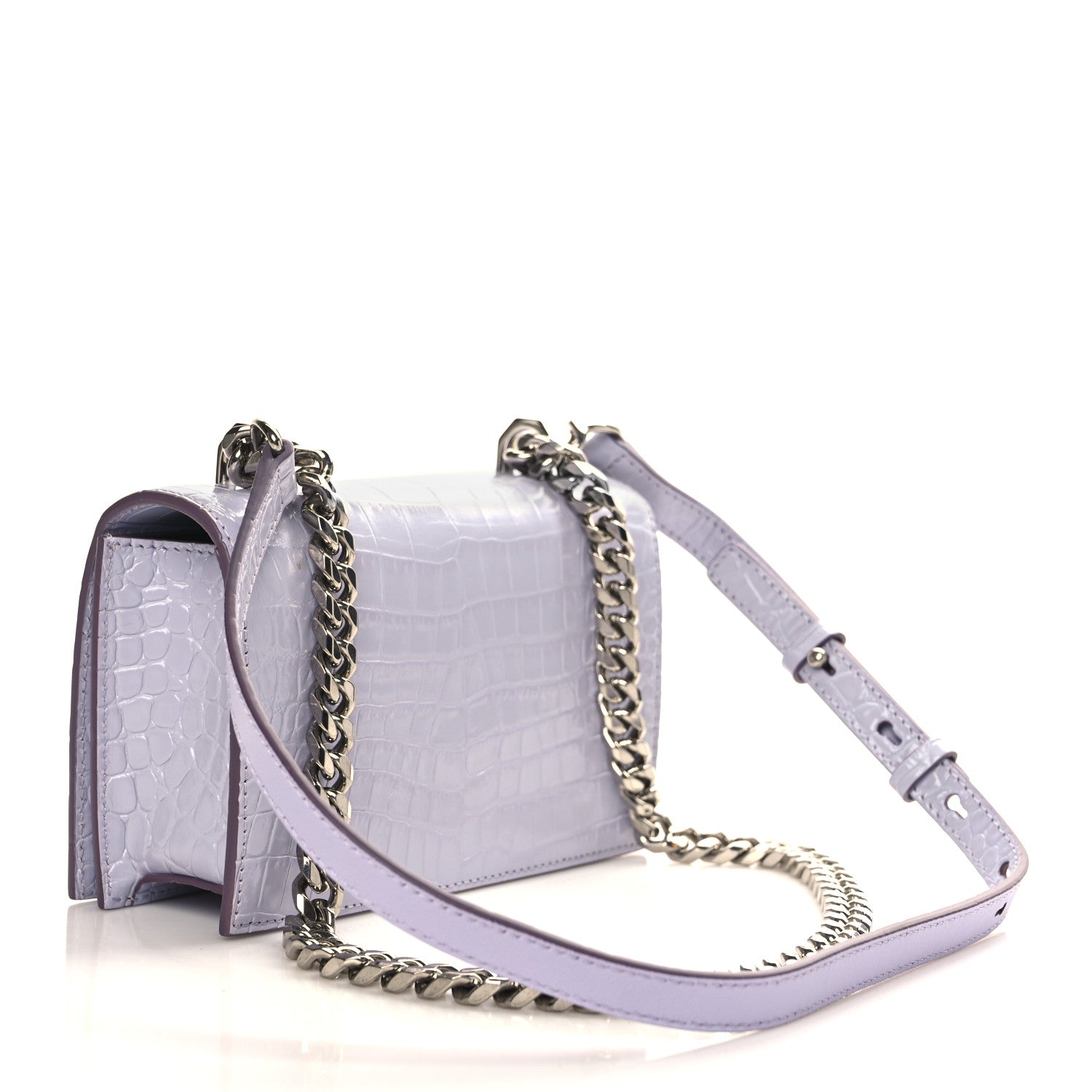 Alexander McQueen Shiny Crocodile Embossed Jeweled Satchel Lavender 3 of 9