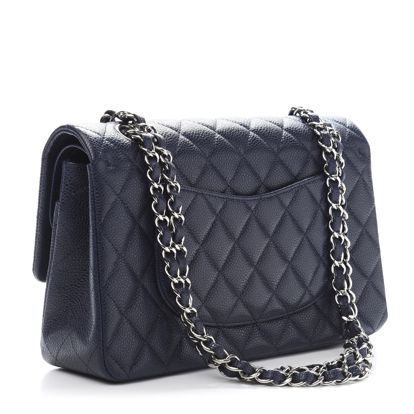Caviar Quilted Medium Double Flap Dark Blue