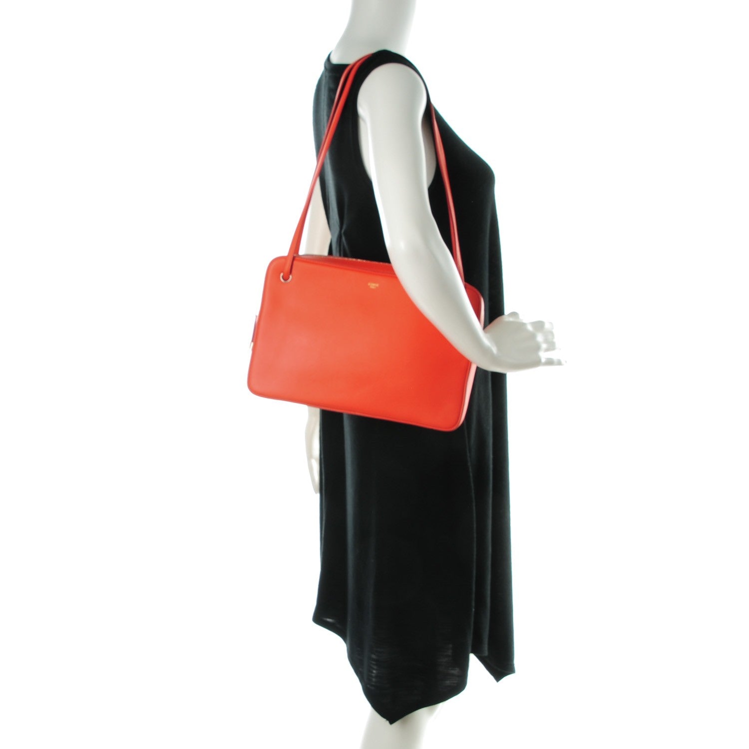 Celine Nappa Side Lock Dragonne Shoulder Bag Bright Orange 2 of 9