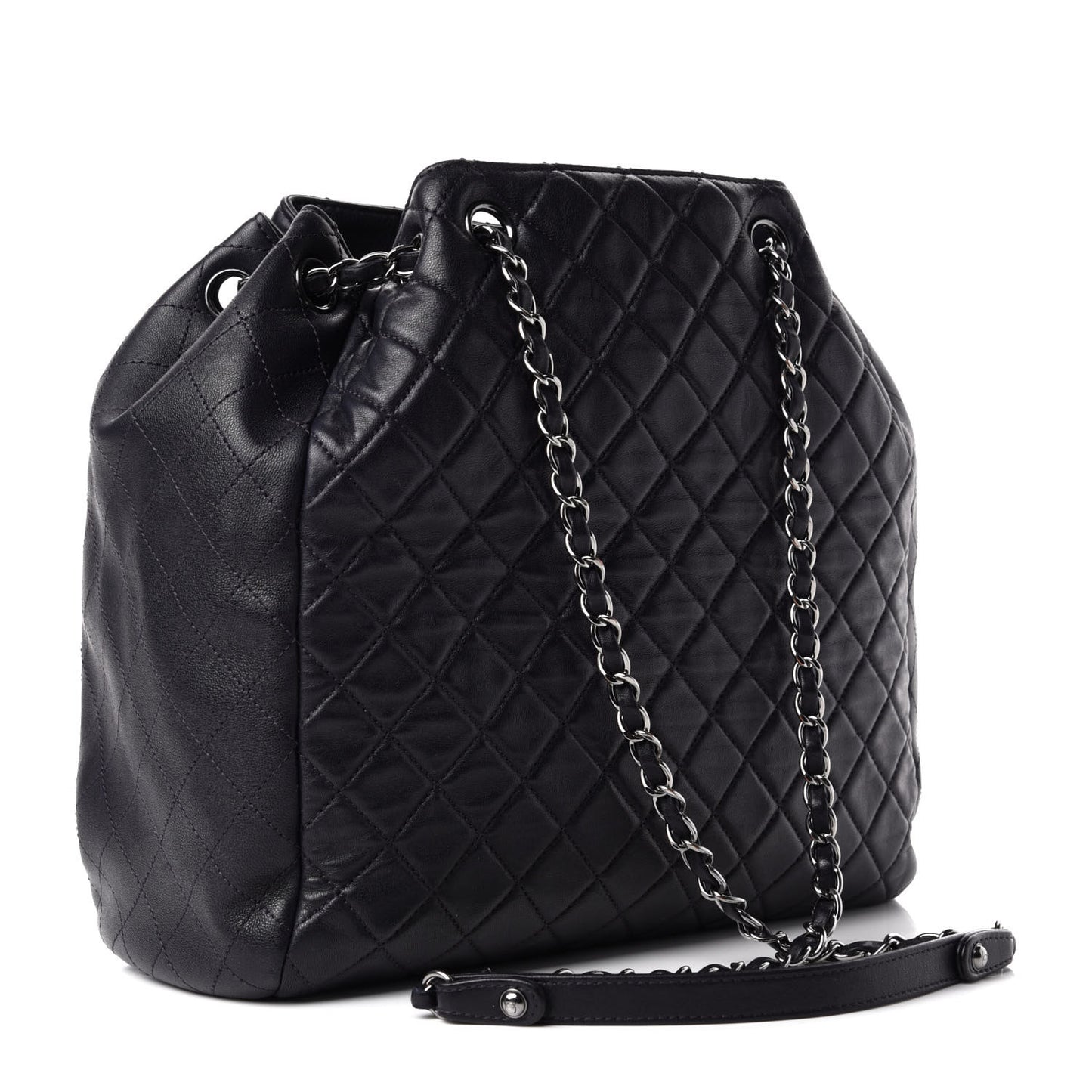 Lambskin Quilted Large Drawstring Shoulder Bag Purple