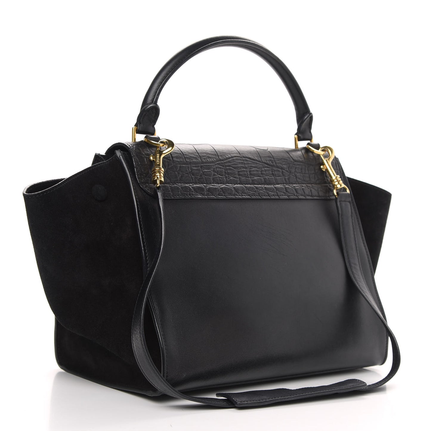 Crocodile Embossed Calfskin Suede Medium Trapeze Black