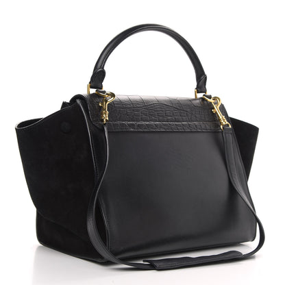 Celine Crocodile Embossed Calfskin Suede Medium Trapeze Black 4 of 15