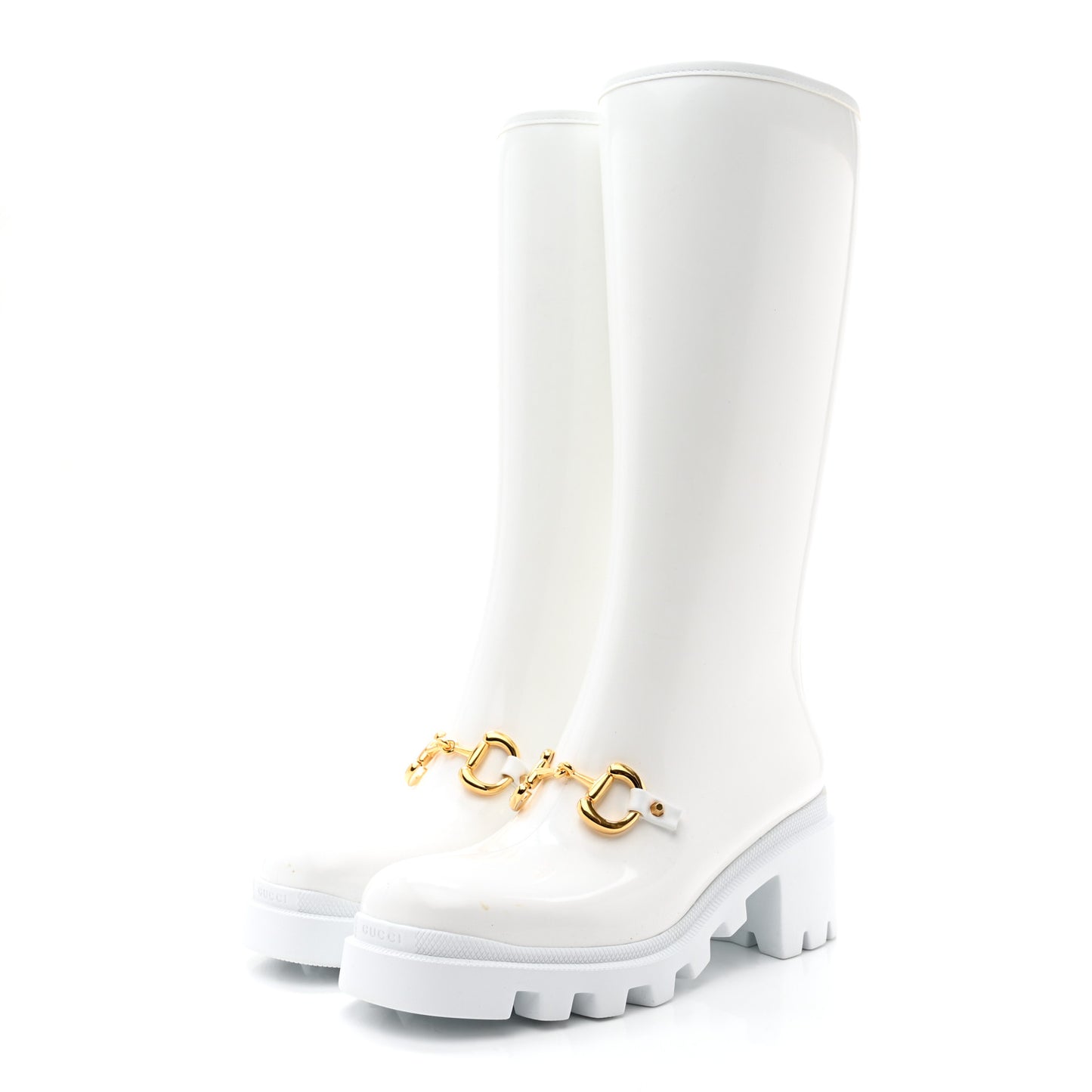 Rubber Horsebit Knee High Boots 40 Great White
