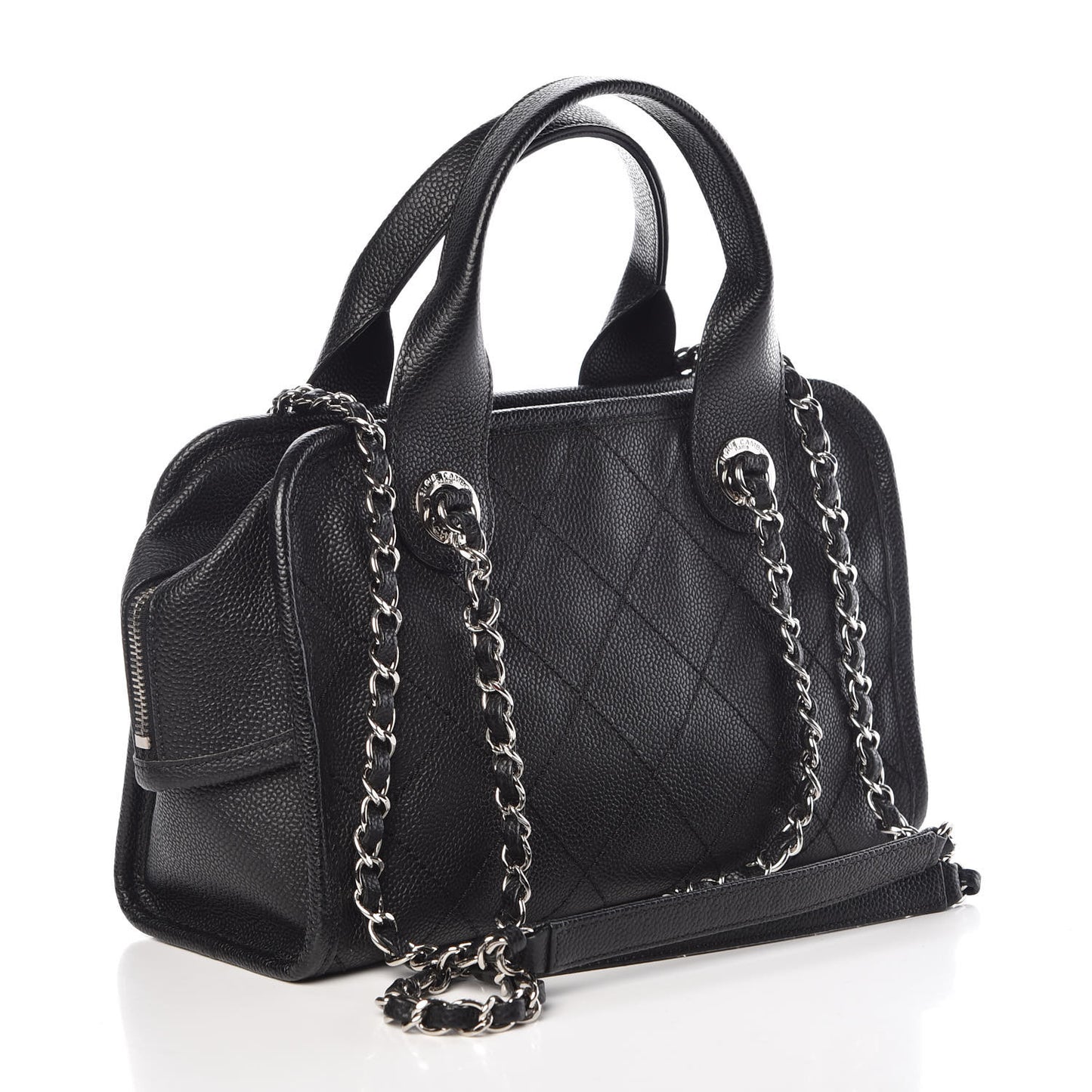 Caviar Quilted Small Deauville Bowling Bag Black
