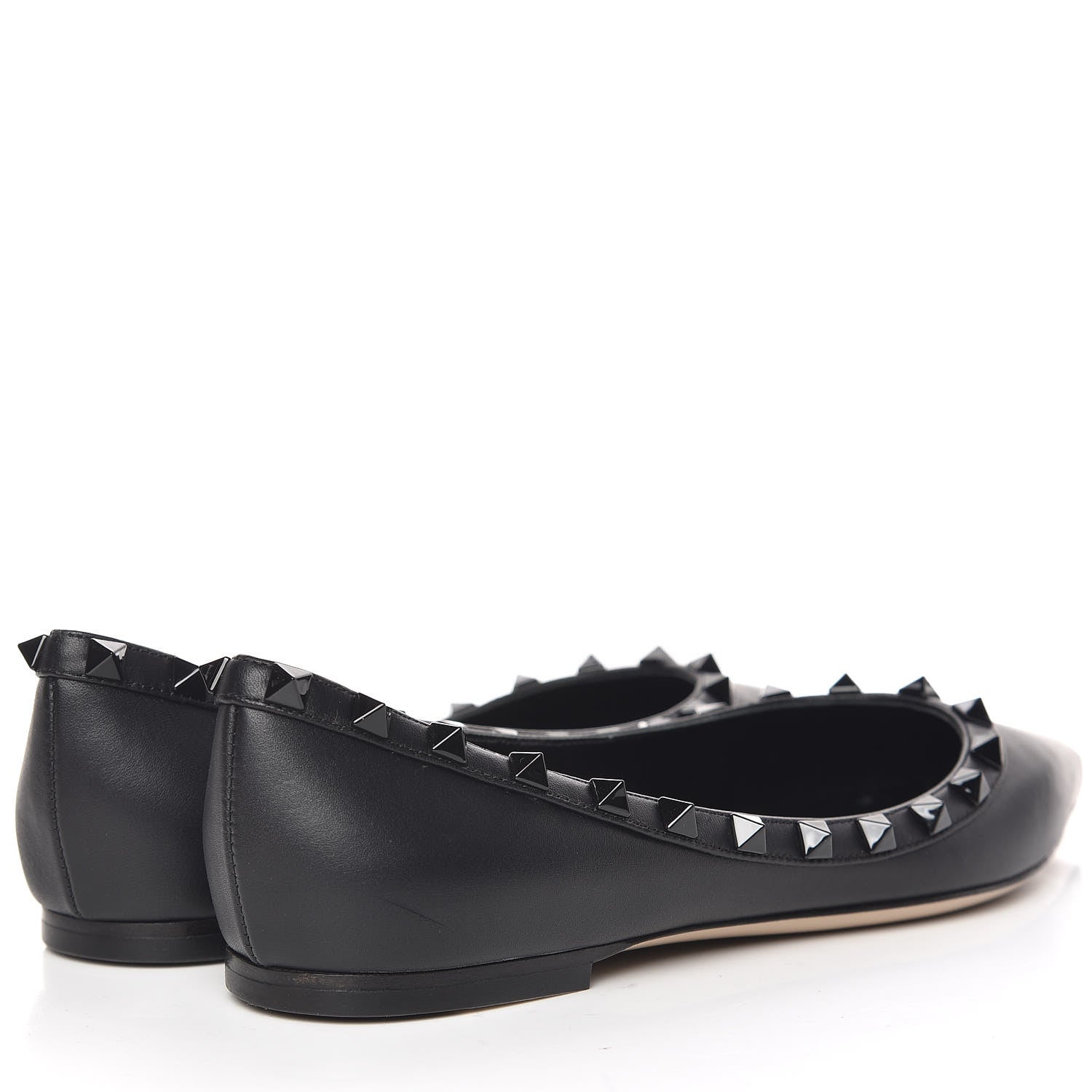 Valentino Garavani Calfskin Lacquered Monochrome Rockstud Ballerina Flats 37 Black 4 of 9
