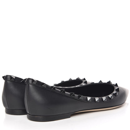 Valentino Garavani Calfskin Lacquered Monochrome Rockstud Ballerina Flats 37 Black 4 of 9