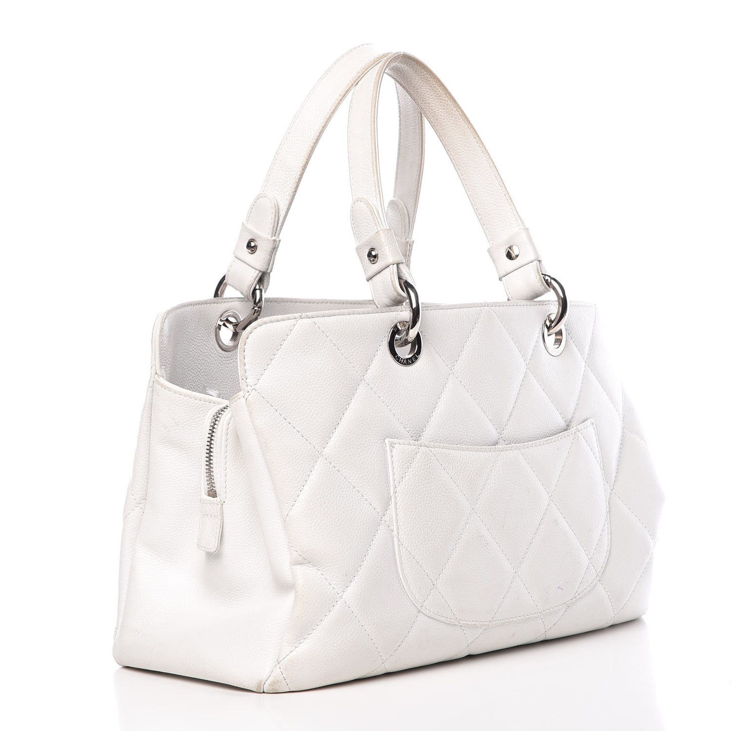 Soft Caviar Quilted CC Timeless Tote White