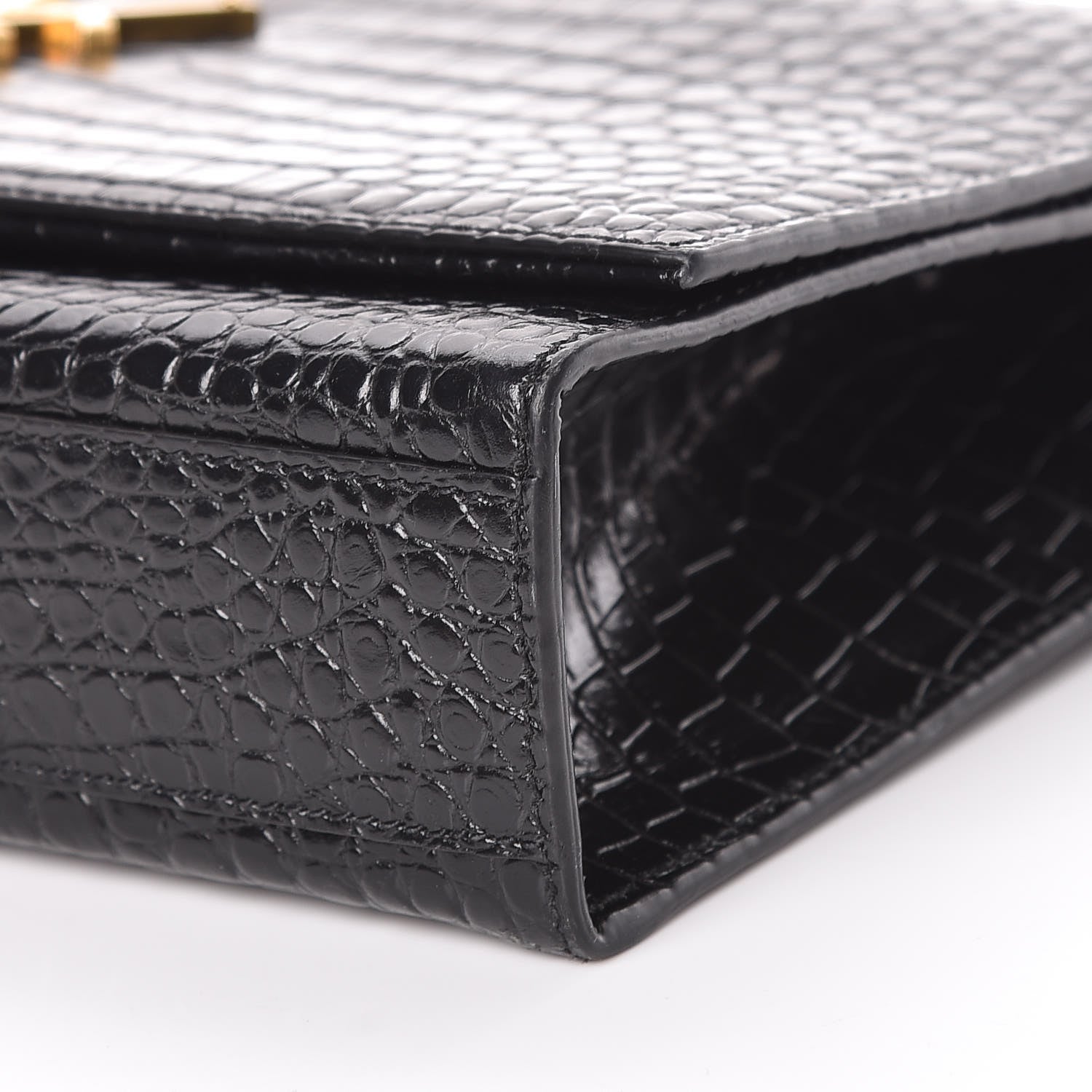Saint Laurent Calfskin Crocodile Embossed Medium Classic Monogram Kate Tassel Satchel Black 10 of 10