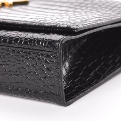 Saint Laurent Calfskin Crocodile Embossed Medium Classic Monogram Kate Tassel Satchel Black 10 of 10