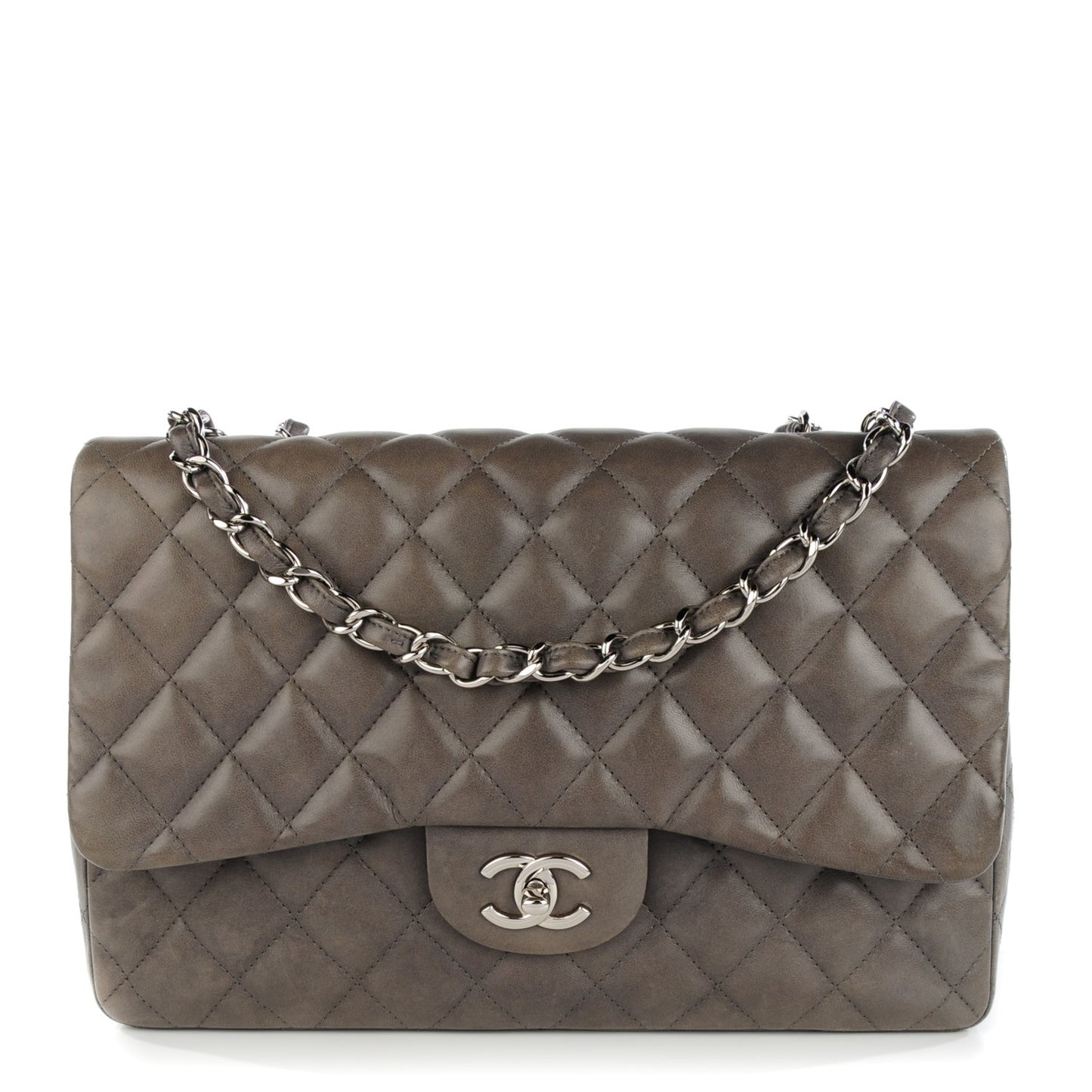 Lambskin Quilted Jumbo Single Flap Dark Grey