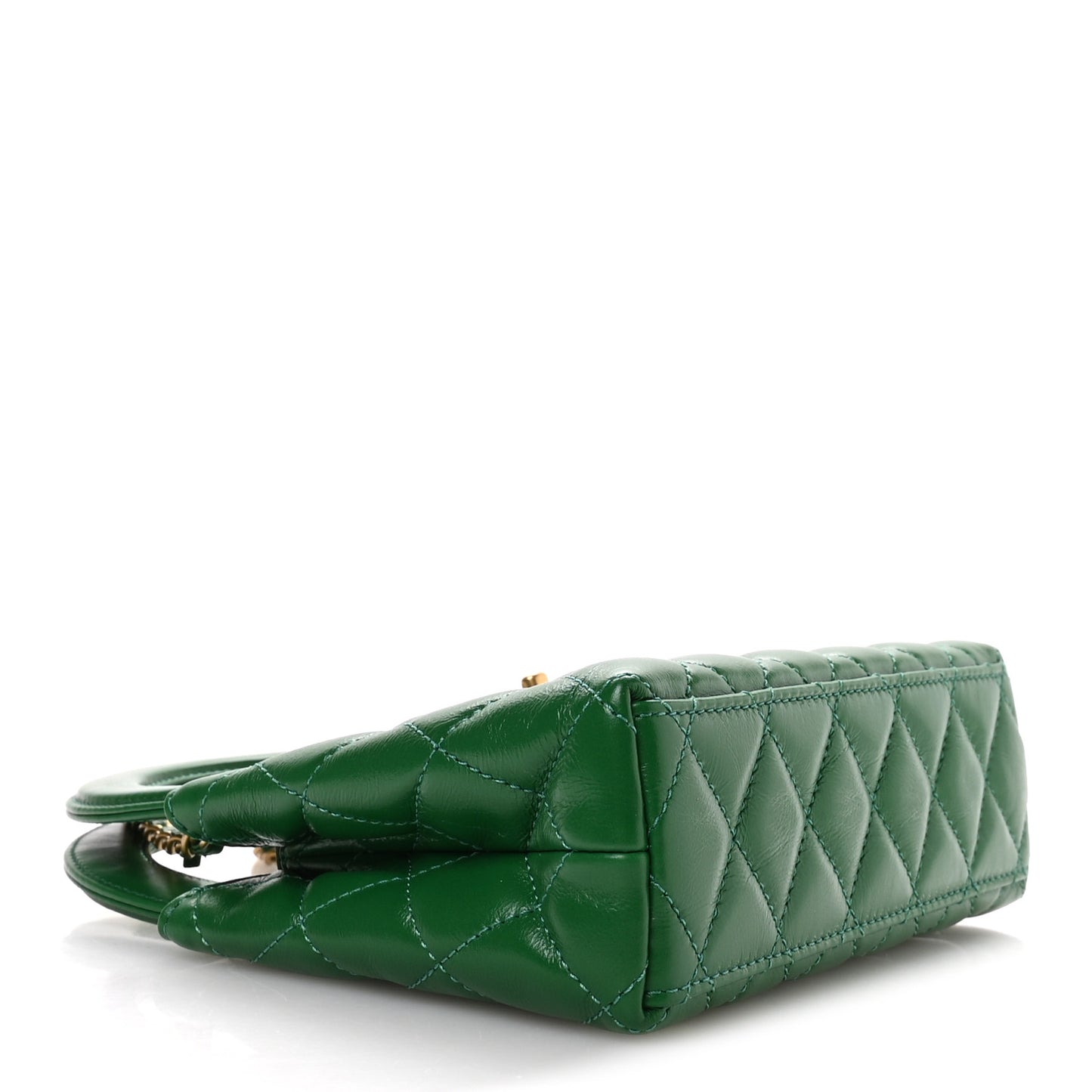 Shiny Aged Calfskin Quilted Nano Kelly Shopper Green