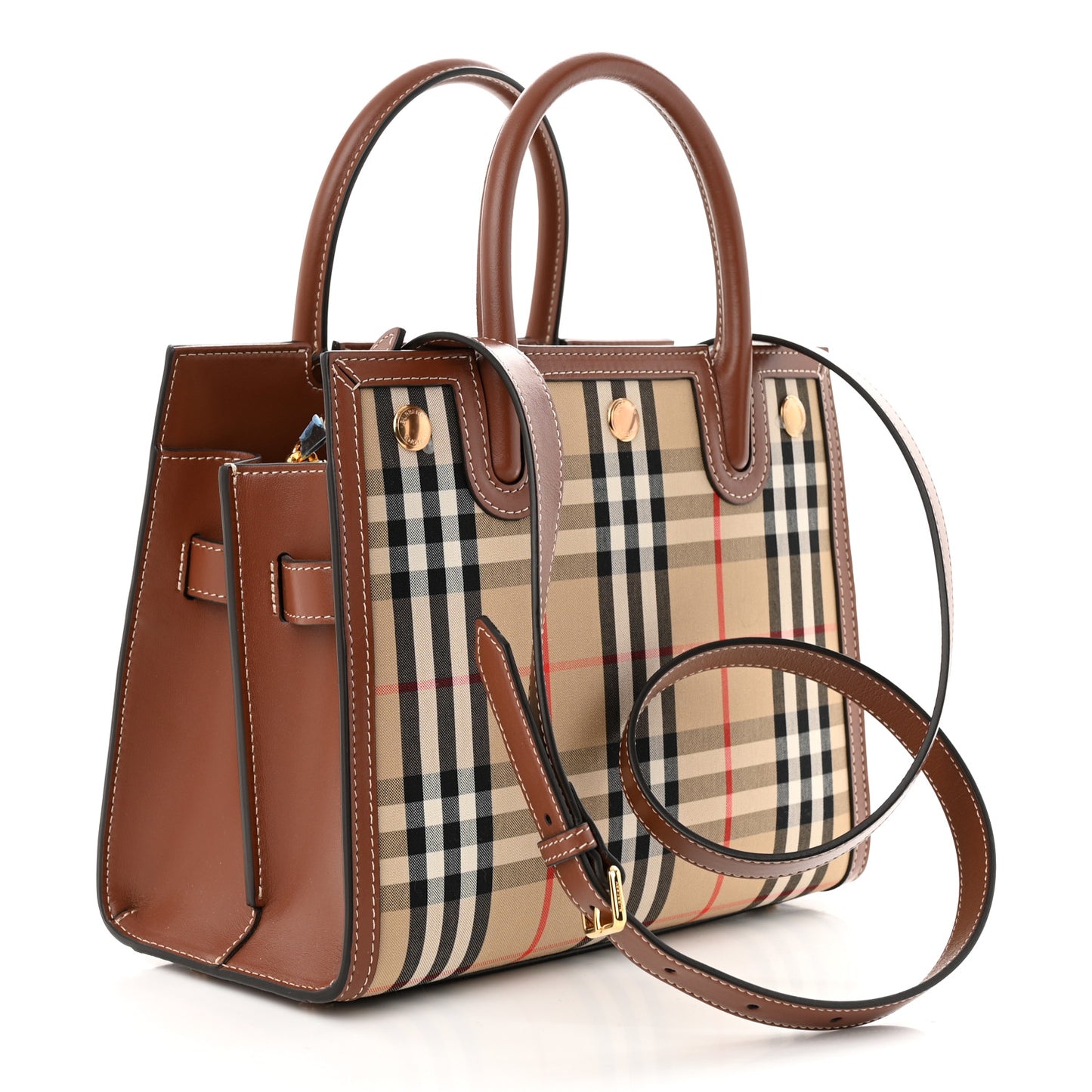 Calfskin Vintage Check Mini Two Handle Title Bag Archive Beige
