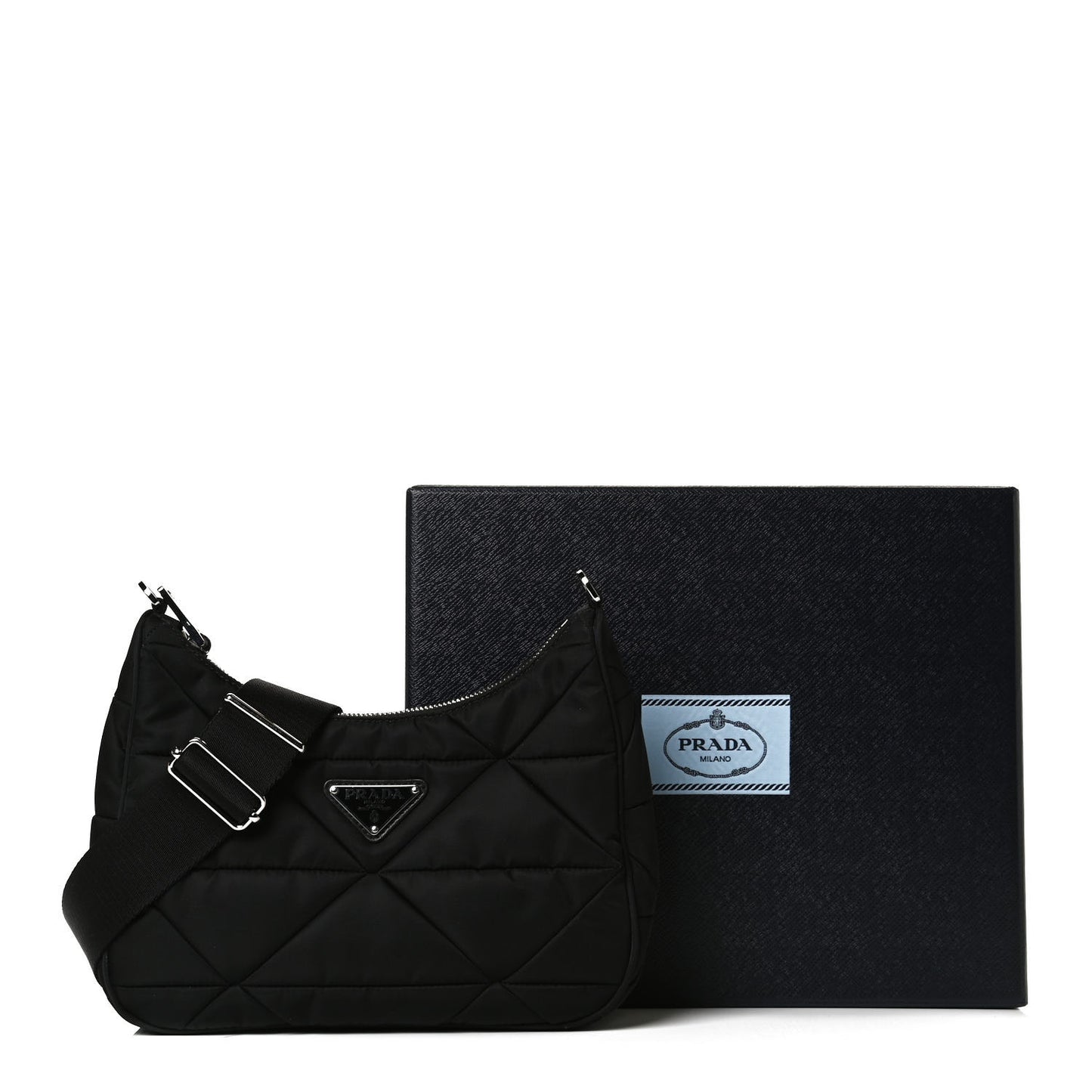 Re-Nylon Triangle Padded Patchwork Shoulder Bag Black