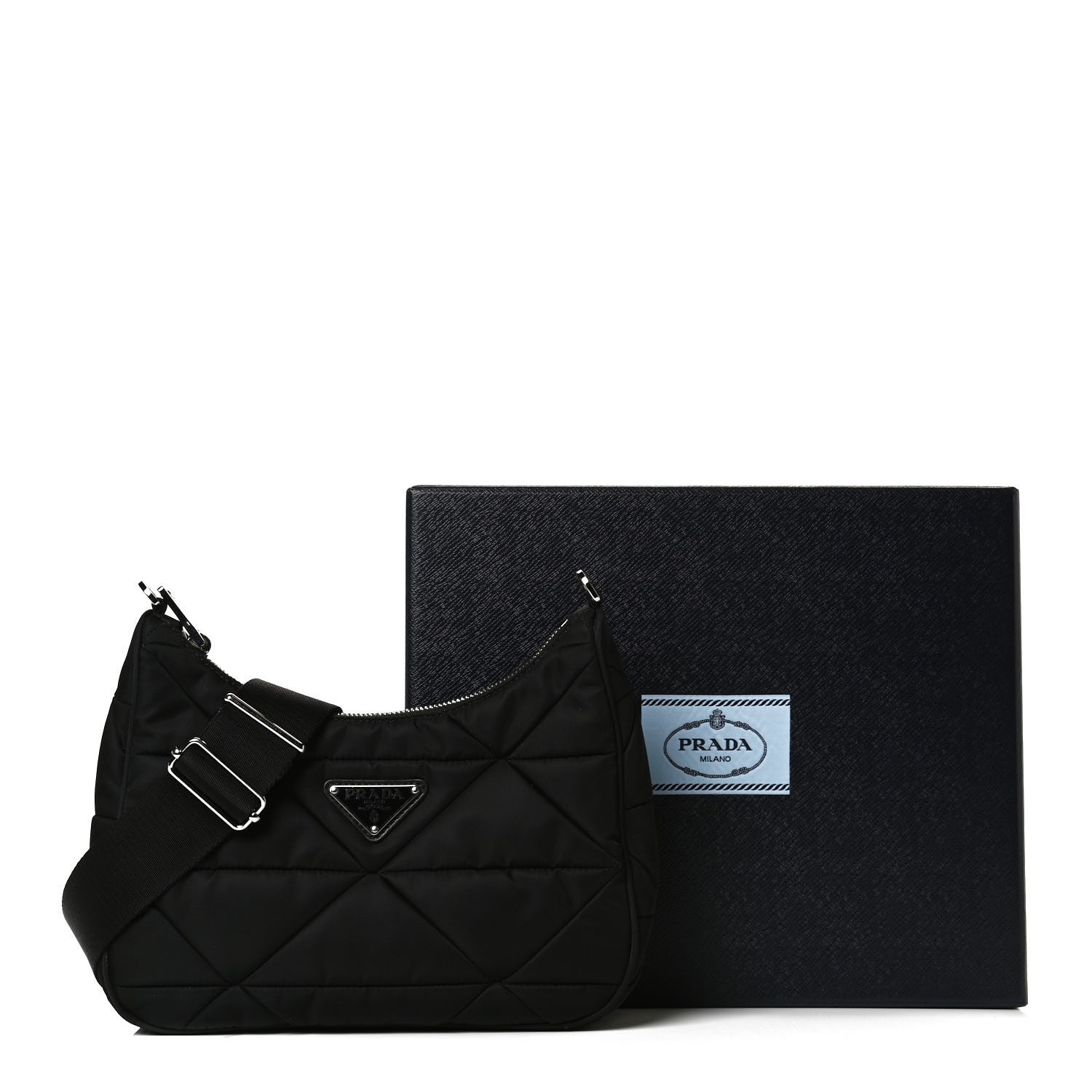 Prada Re-Nylon Triangle Padded Patchwork Shoulder Bag Black 12 of 12