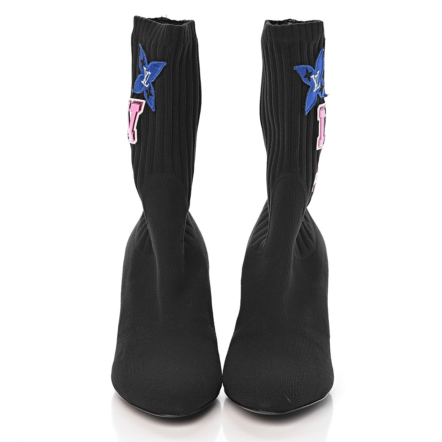 Louis Vuitton Stretch Fabric LV Black Heart Sock Ankle Boots 38 Black 2 of 8