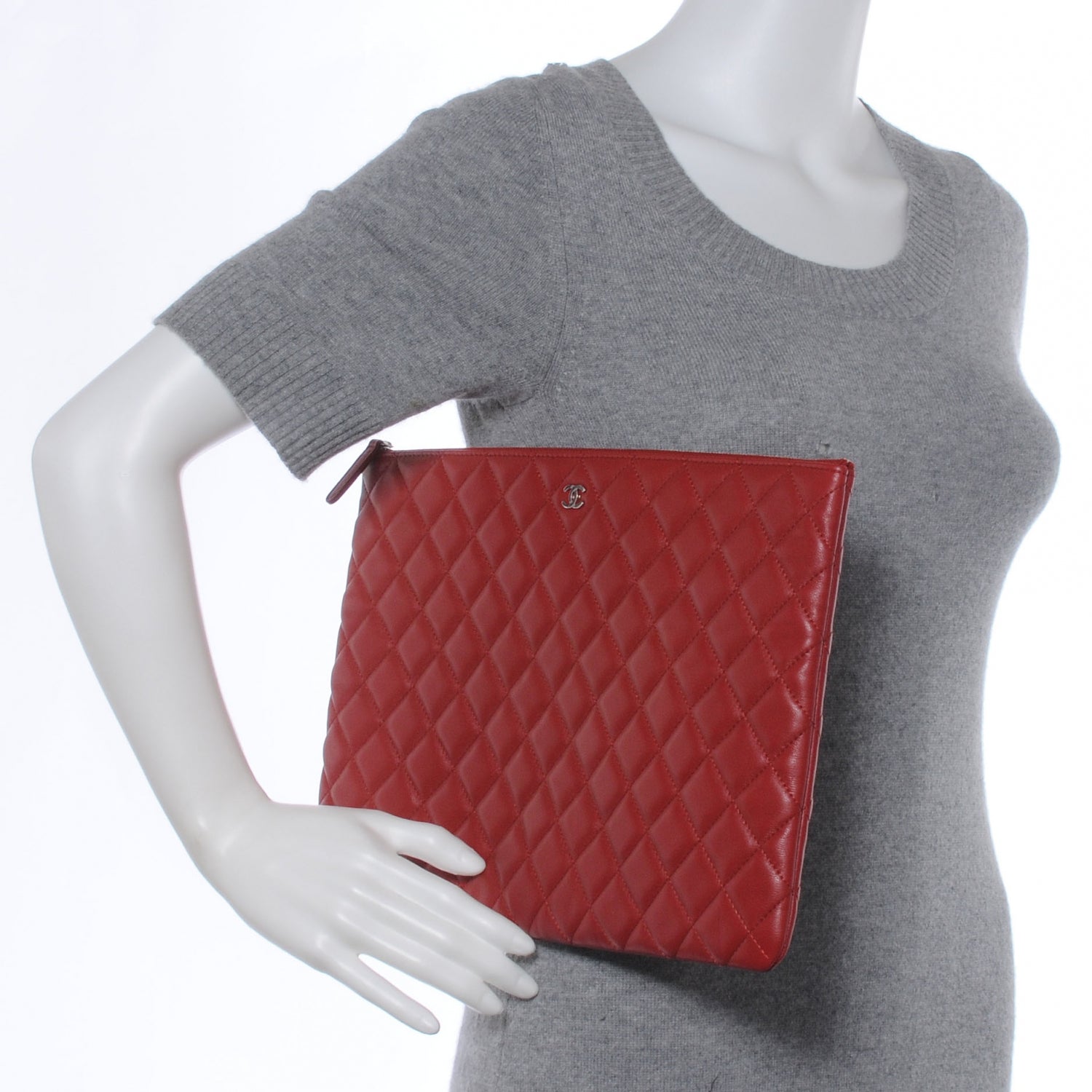 Chanel Lambskin Quilted Large Cosmetic Case Rouge 2 of 9
