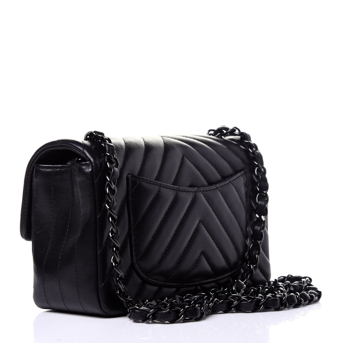 Lambskin Chevron Quilted Mini Rectangular Flap So Black