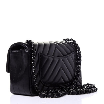 Chanel Lambskin Chevron Quilted Mini Rectangular Flap So Black 3 of 11