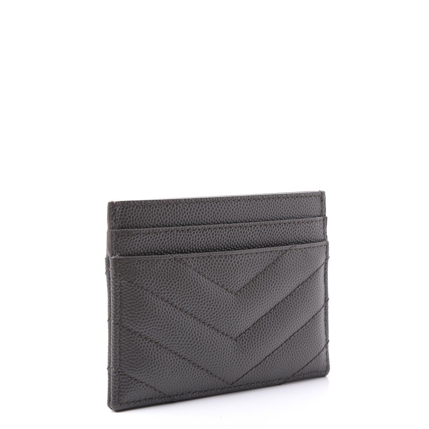 Saint Laurent Grain De Poudre Matelasse Chevron Monogram Credit Card Case Coal 3 of 10