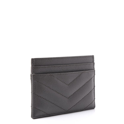 Saint Laurent Grain De Poudre Matelasse Chevron Monogram Credit Card Case Coal 3 of 10