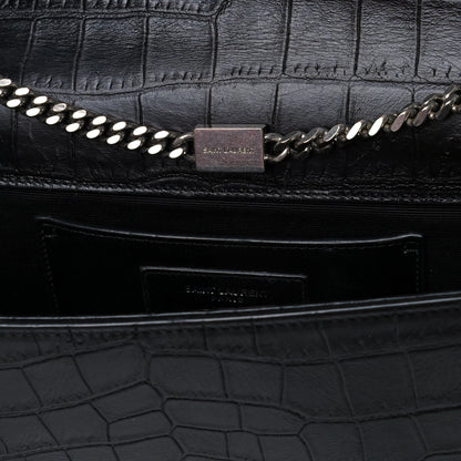 Saint Laurent Calfskin Crocodile Embossed Medium Classic Monogram Kate Tassel Satchel Black 8 of 12