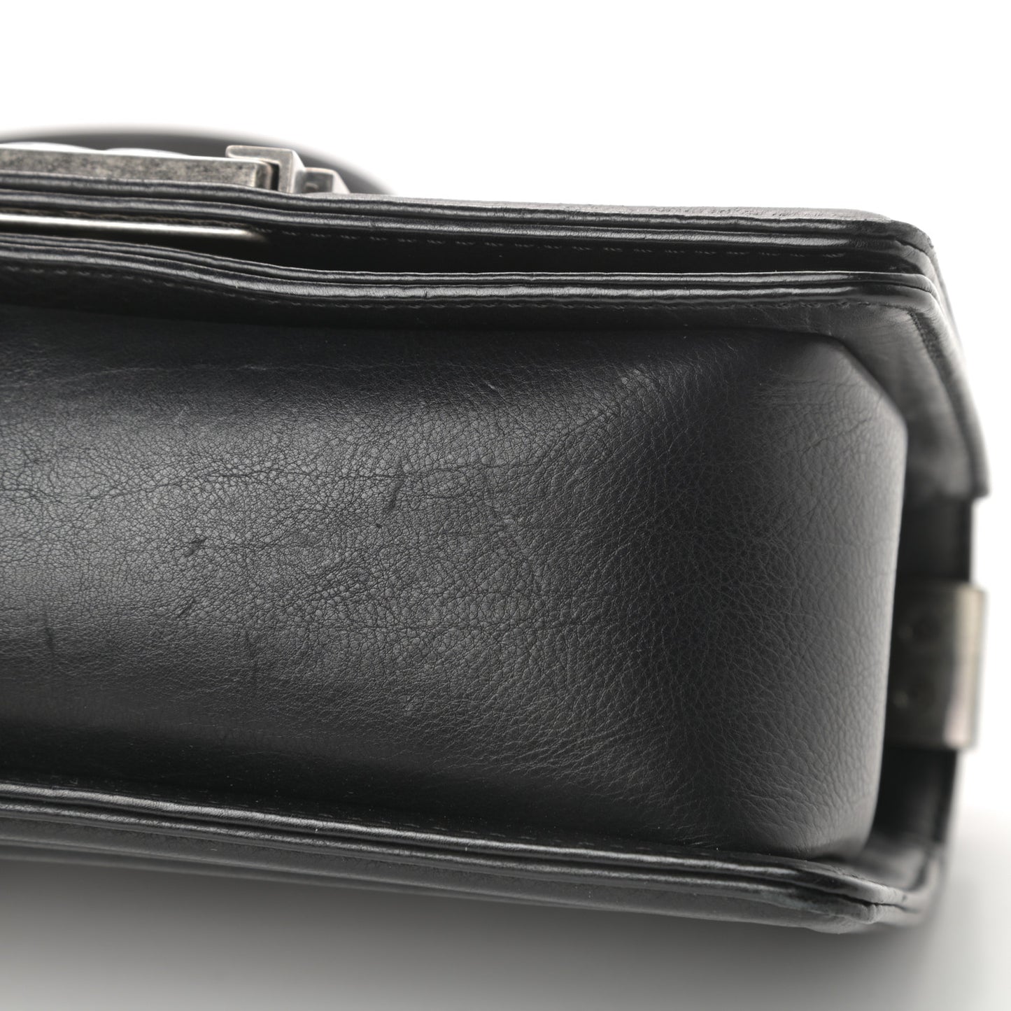 Calfskin Double Stitch Small Boy Flap Black