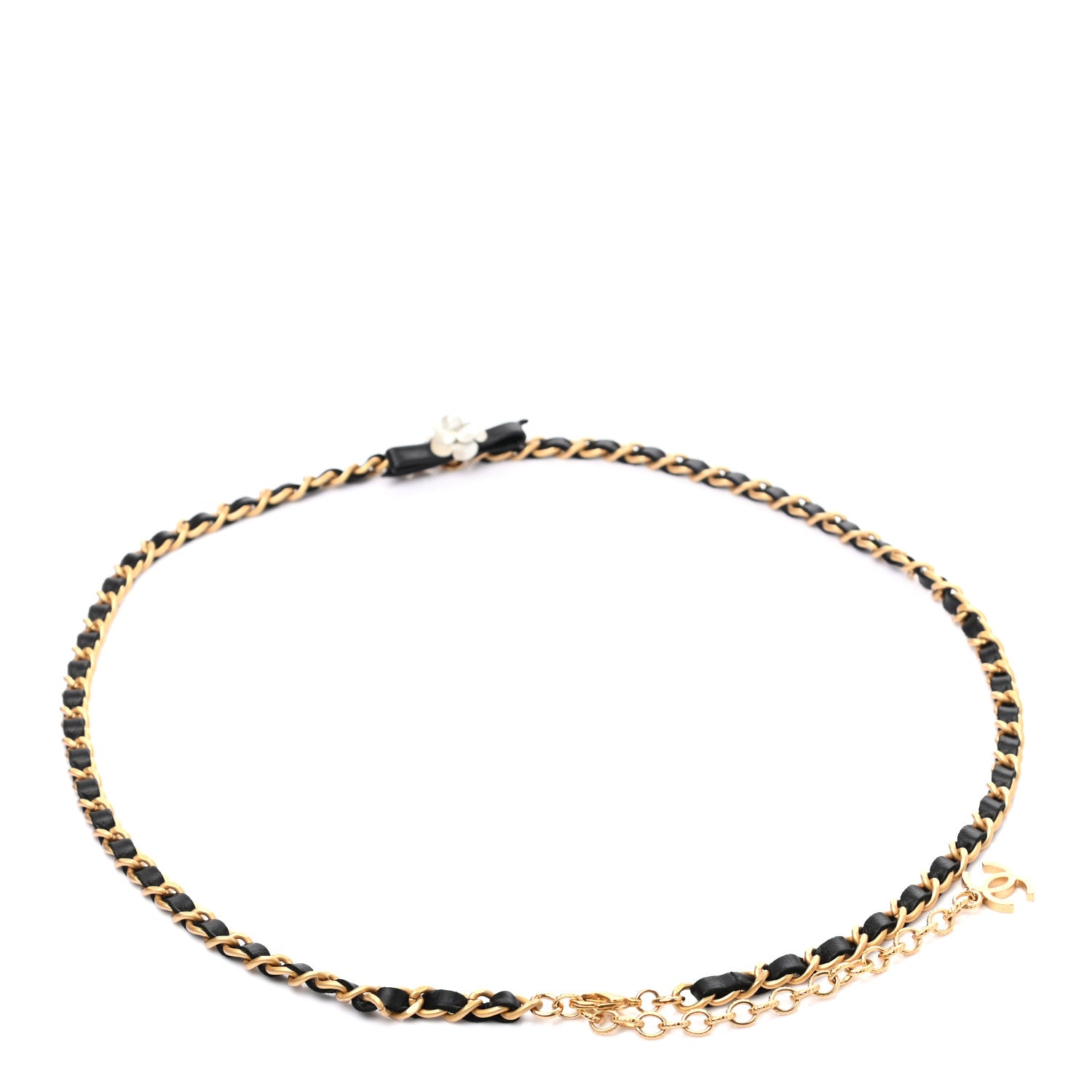 Chanel Calfskin Crystal Chain Camellia Belt Black Gold 2 of 3