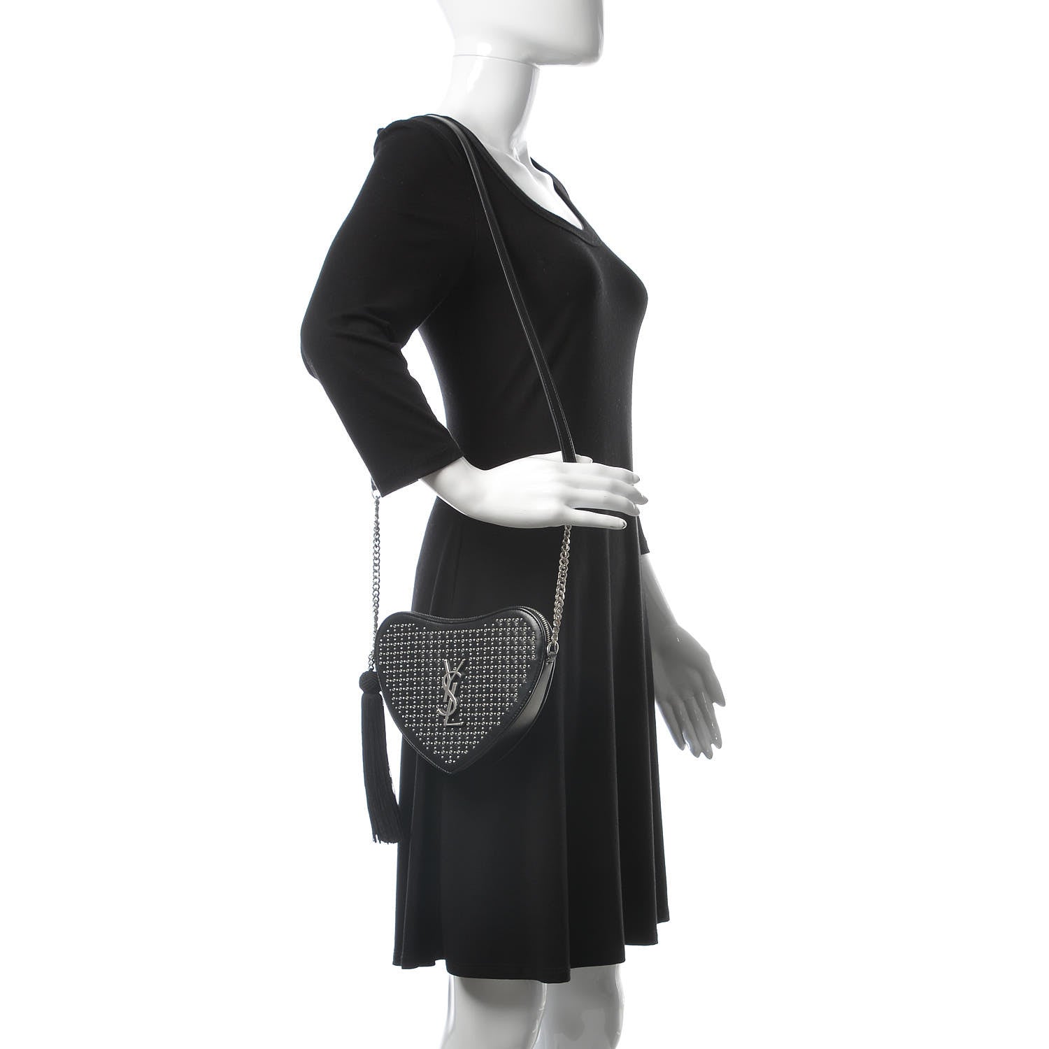 Saint Laurent Calfskin Studded Monogram Heart Shoulder Bag Black 2 of 10