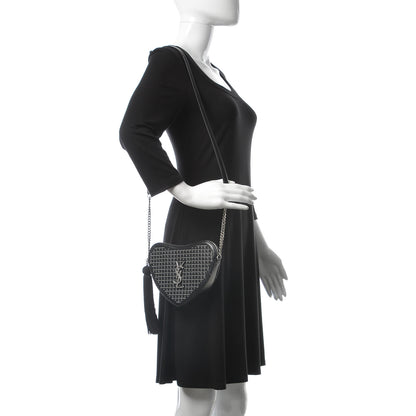 Saint Laurent Calfskin Studded Monogram Heart Shoulder Bag Black 2 of 10