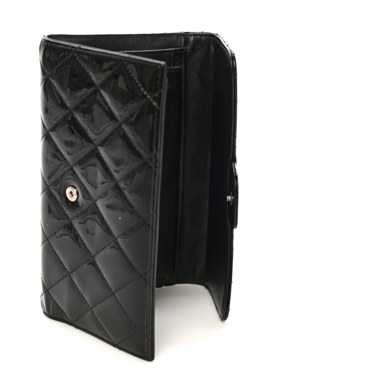 Patent Quilted Large Flap Wallet Black