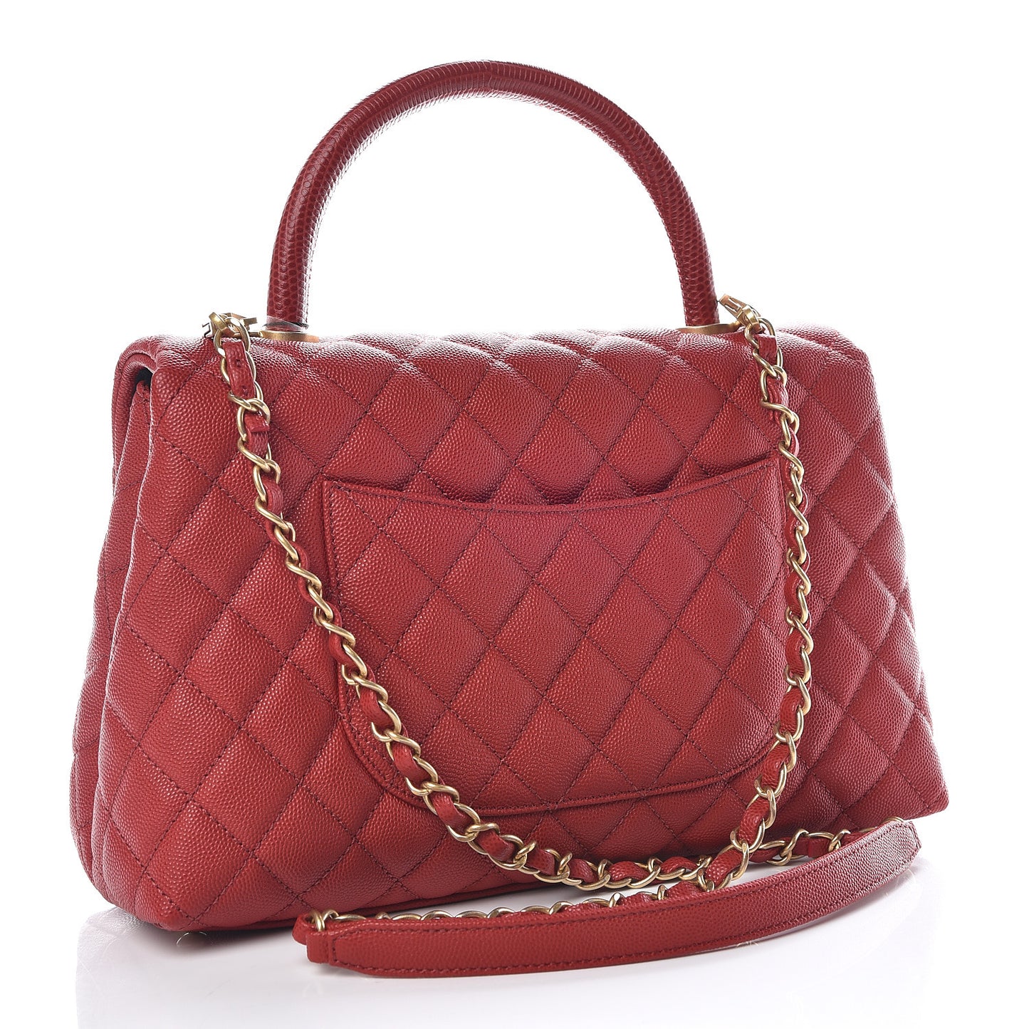 Caviar Lizard Quilted Small Coco Handle Flap Red