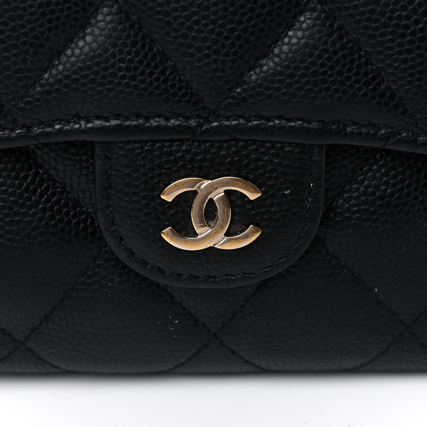Caviar Quilted Compact Flap Wallet Black