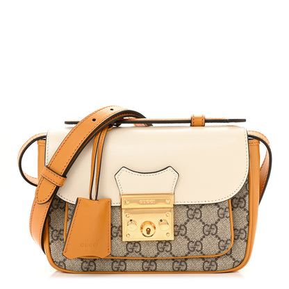 Gucci GG Supreme Monogram Calfskin Mini Padlock Flap Pocket Shoulder Bag Beige Mystic White Sun Oil 1 of 10