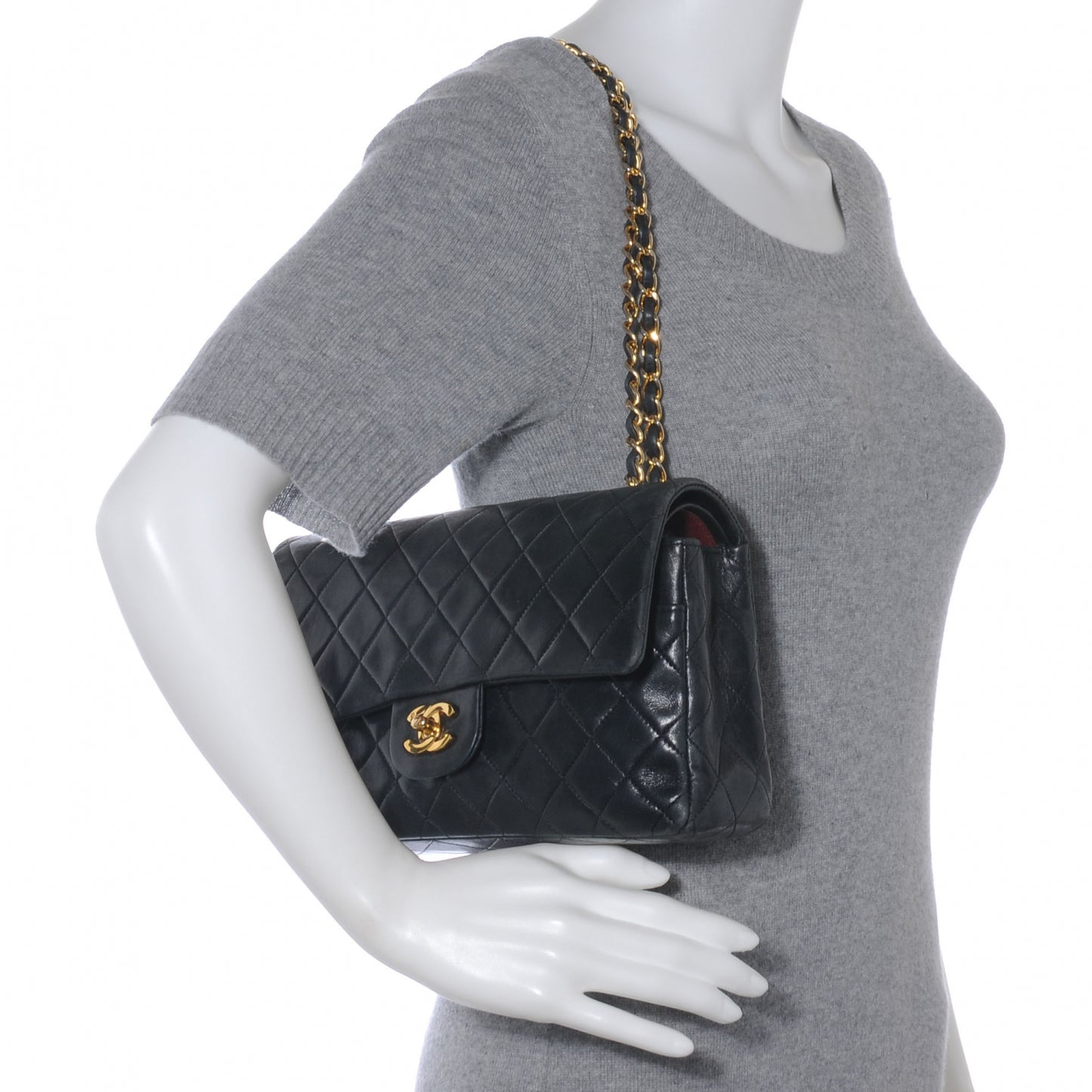 Lambskin Medium Double Flap Black